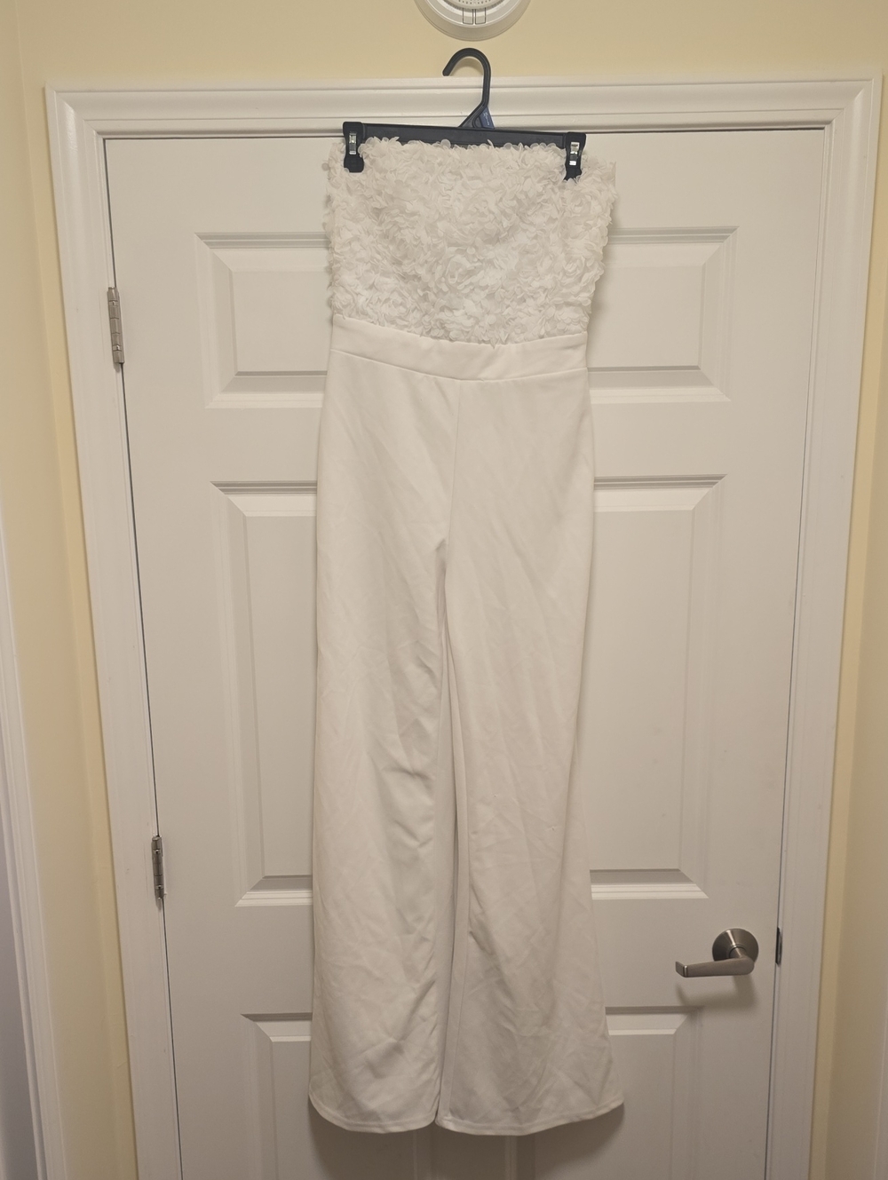 Fashion Nova White Strapless Textured Bodice Wide-Leg Jumpsuit